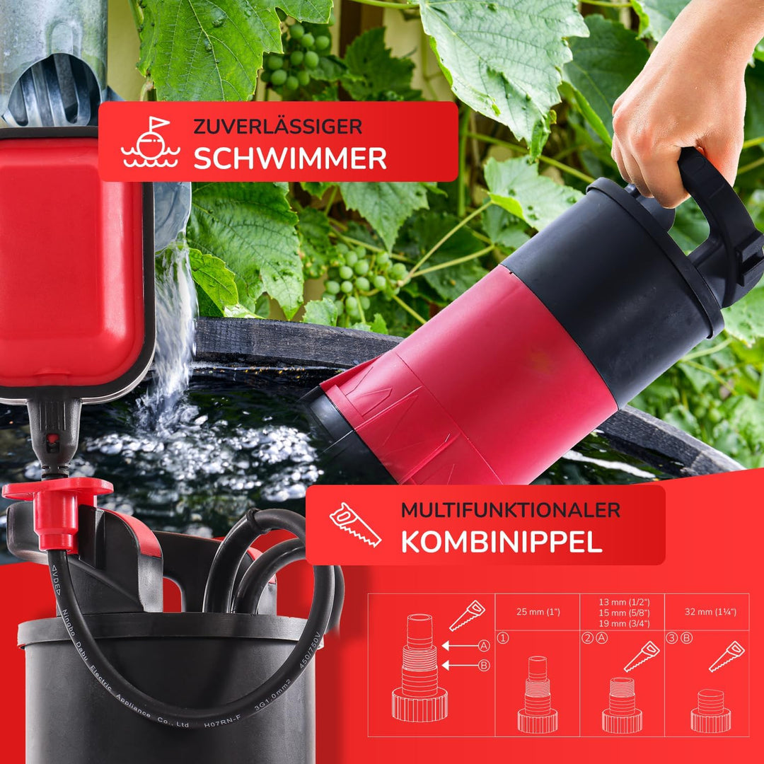 Schmutzwasserpumpe BKELSP850W (850 W, Ø35 mm Fremdkörper, 15.000 L/h Fördermenge, Schwimmerschalter,