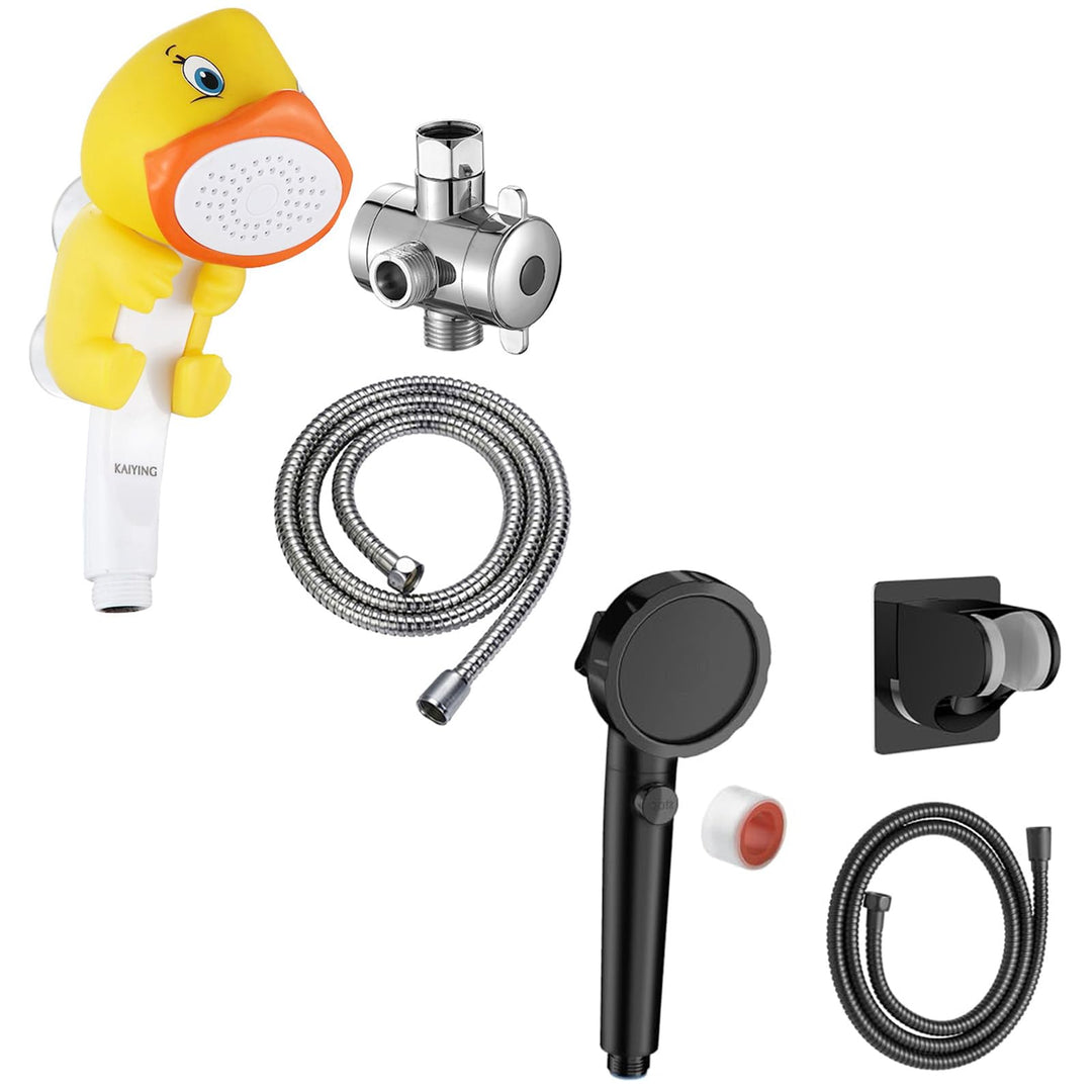 KAIYING Duschköpfe für Kinder (Ente) & KAIYING Wassersparender Duschkopf mit Filter Gegen Kalk (Schw
