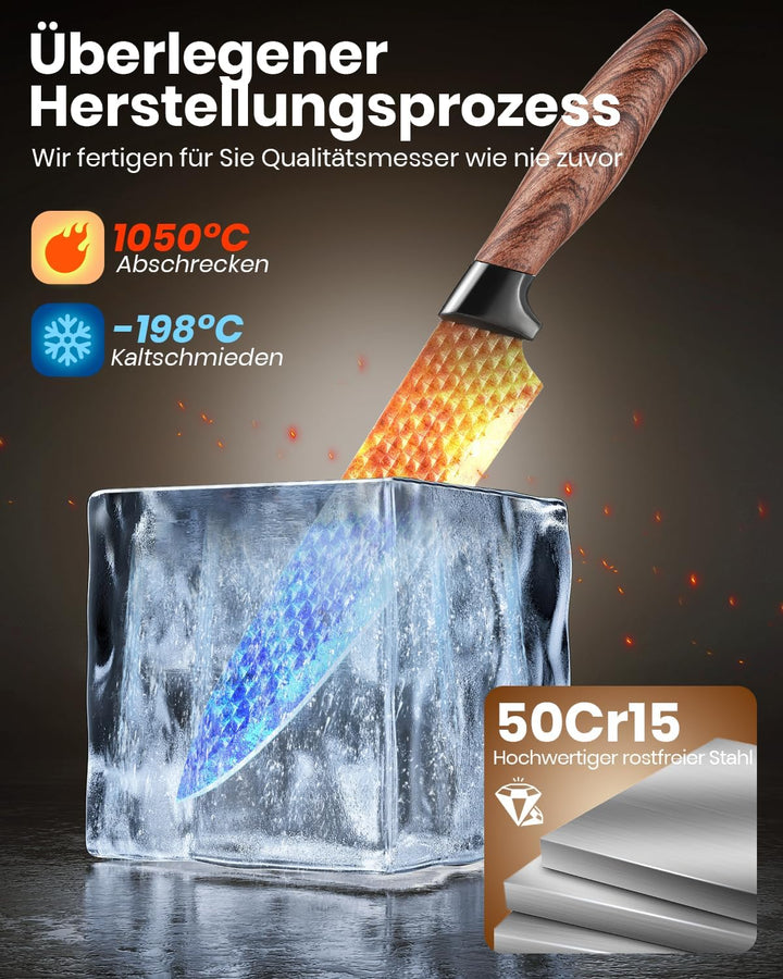 Messerblock Set, 7-teilig Scharf Messerset mit Block, Deutsche Klingen aus Hochwertigem Edelstahl un