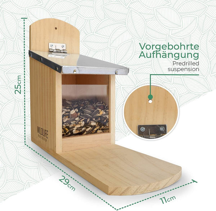 WILDLIFE FRIEND I Eichhörnchen Futterhaus - fertig montiert aus Kiefernholz &amp; 100% wetterfest I 11x2