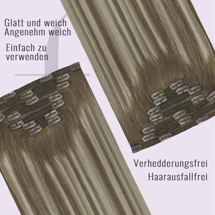 Fshine Balayage Echthaar Extensions Clip Blond 60cm Remy Echthaar Clip 120 Gramm Hellbraun Mit Plati