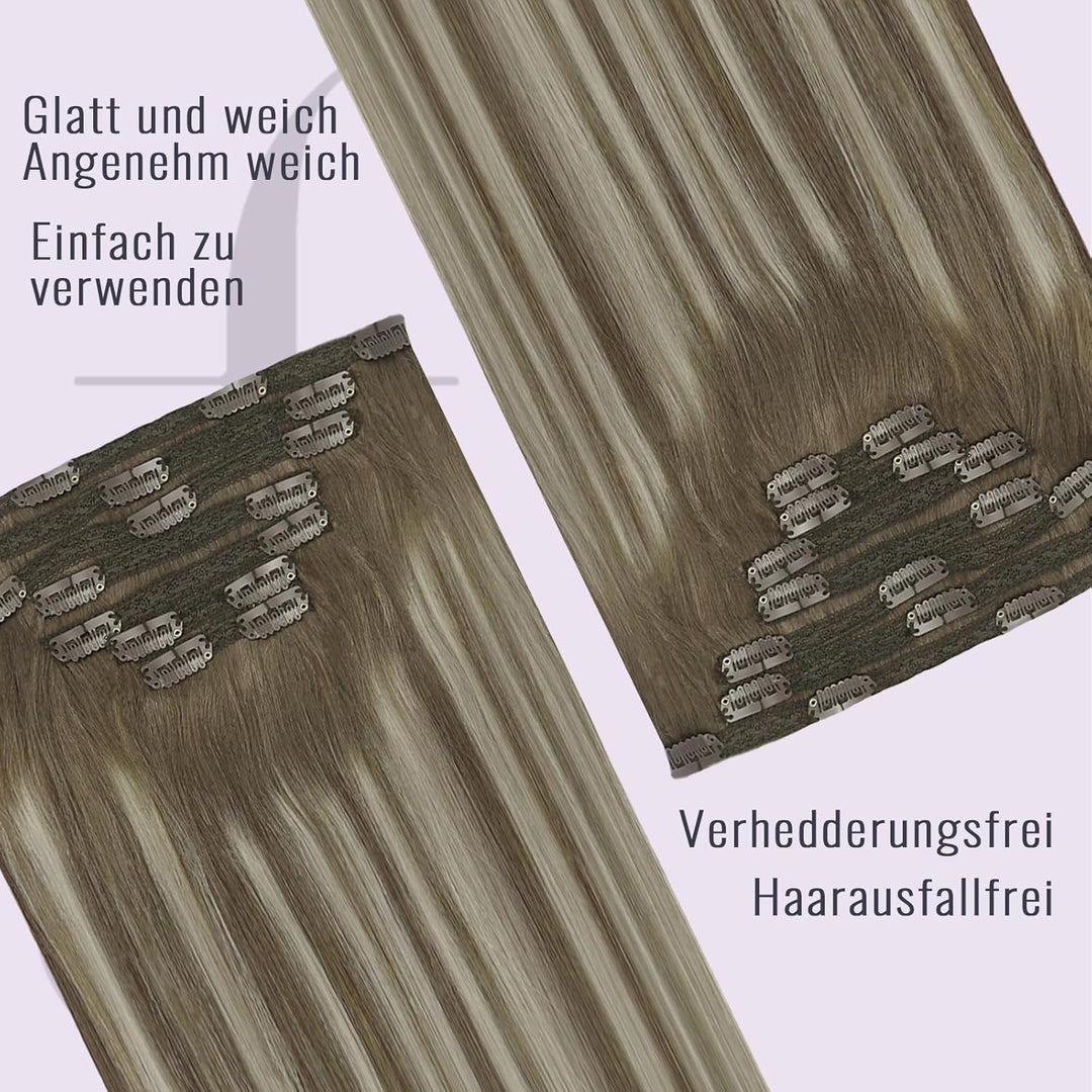 Fshine Invisible Clip in Extensions Echthaar 35cm Haarverlängerung Echthaar Extensions Clip in Balay