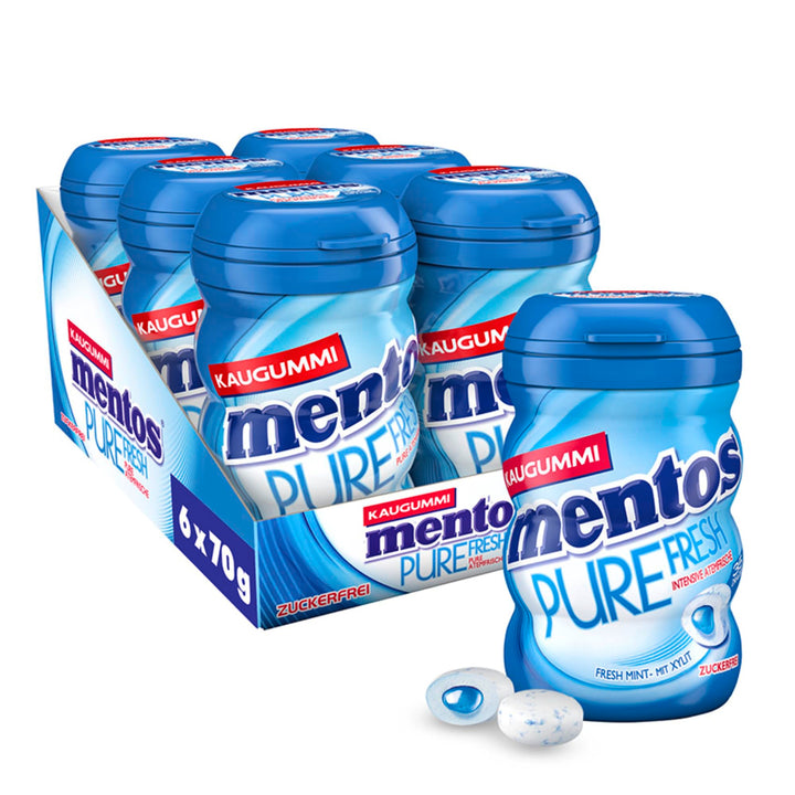 Mentos Kaugummi Pure Fresh Mint, 6 Boxen zuckerfreie Chewing Gum Dragees mit Pfefferminz-Geschmack &