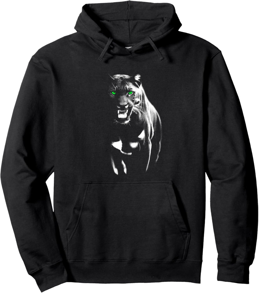 Wilder stolzer Panther mit coolen grünen Augen zeigt Zähne Pullover Hoodie