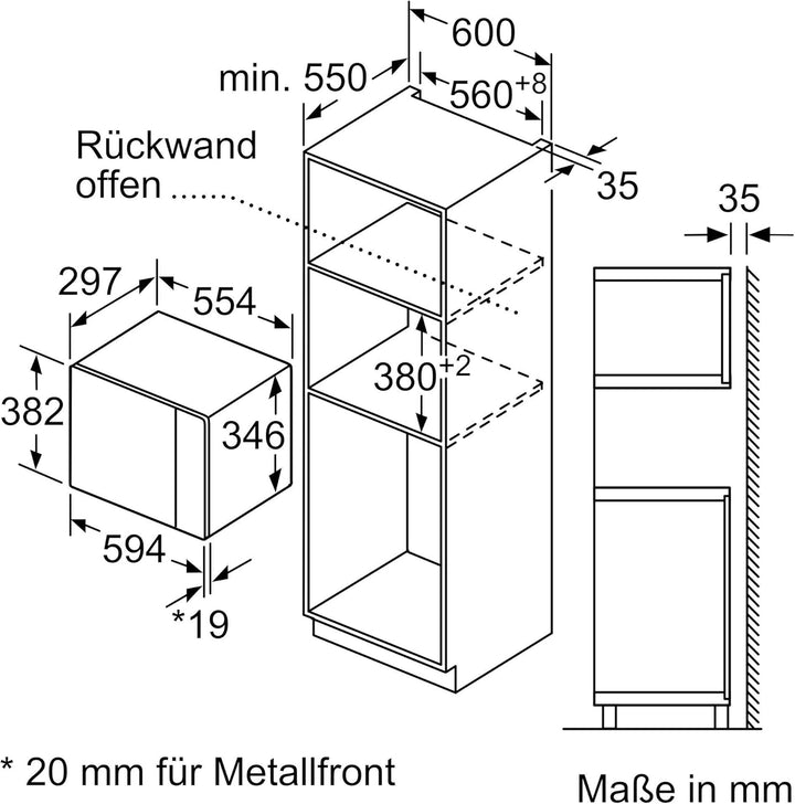 Bosch Hausgeräte BFL524MS0 Serie 6 Einbau-Mikrowelle, 38 x 60 cm, 800 W, Drehteller 25,5cm, Türansch