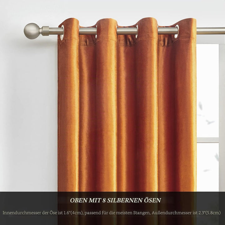 GIGIZAZA Dekorative Schwarze Vorhänge, 132 x 145 cm (Breite x Länge) Samt Orange Wohnzimmer Öse Tüll