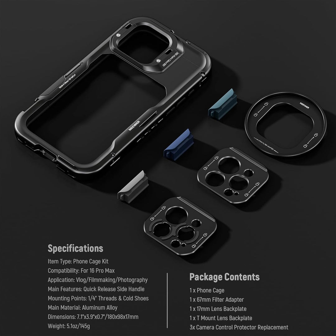 NEEWER 16 Pro Max Käfig Cage, Schnellwechsel Video Rig Handy Stabilisator, kompatibel mit iPhone 16