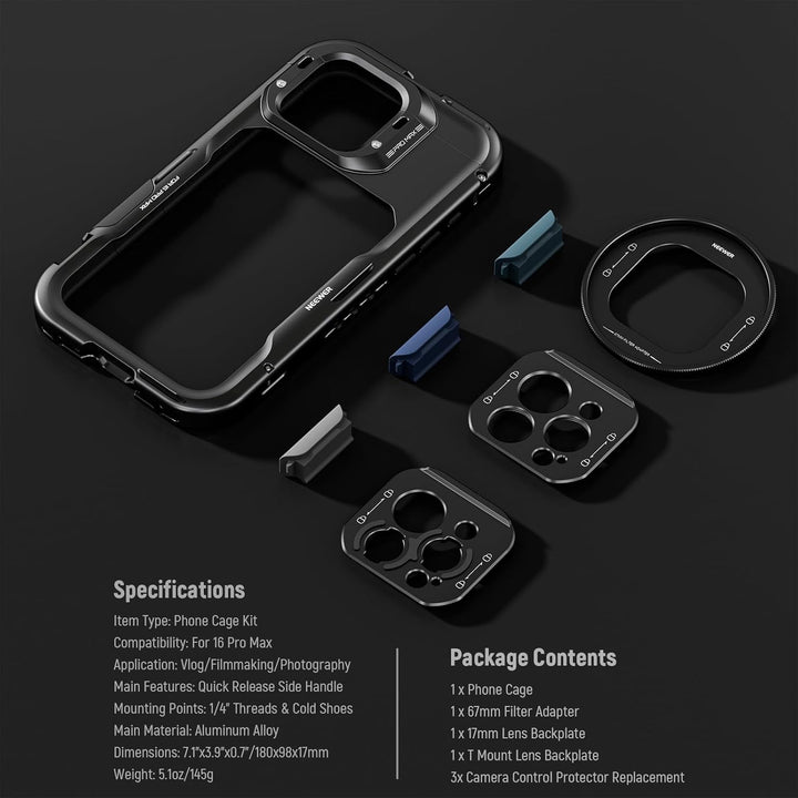 NEEWER 16 Pro Max Käfig Cage, Schnellwechsel Video Rig Handy Stabilisator, kompatibel mit iPhone 16