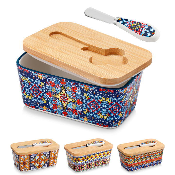 vancasso SIMI Butterdose, Hochwertige Butterglocke, Butterdose Keramik mit Messer und Holzdeckel, Bö