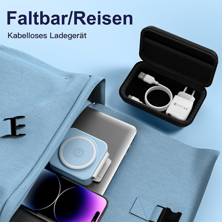 ZUMSEY 3 in 1 Faltbar Kabelloses Ladegerät, Magnetische Ladestation Kompatibel mit iPhone 15 14 13 1