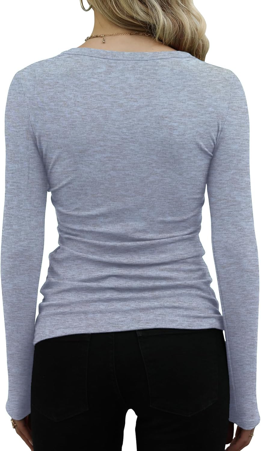 DUOEASE Langarmshirt Damen Rundhal Pullover Elegant Langarm Oberteile Rippshirt Tshirts Basic Tops X