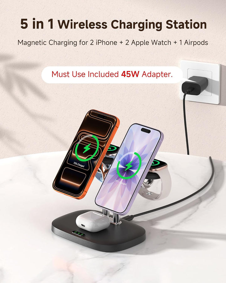 5-in-1 Kabellose Ladestation für Apple Geräte, Doppel Magnetisches Ladegerät für iPhone Air/17/16/15