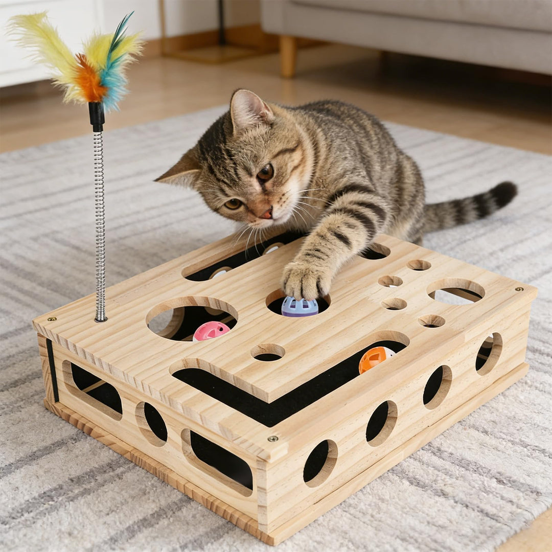 Labyrinth für Katzen-Puzzle-Anreicherungsbox mit Kratzbrett, Stressabbau beim Spielen für Katzen; Un