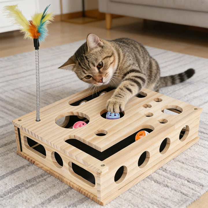 Labyrinth für Katzen-Puzzle-Anreicherungsbox mit Kratzbrett, Stressabbau beim Spielen für Katzen; Un