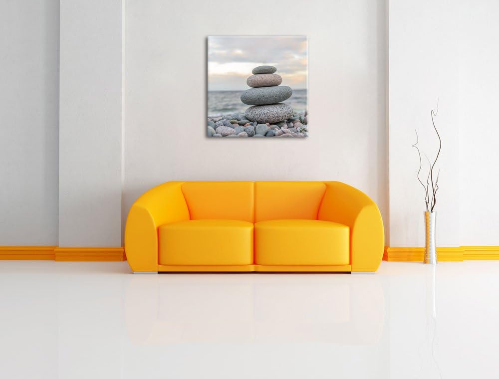 Steinturm am Strand, Format: 70x70 auf Leinwand, XXL riesige Bilder fertig gerahmt mit Keilrahmen, K