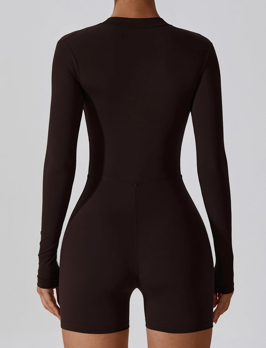AIEOE Sport Jumpsuit Damen Kurz Eng Yoga Langarm One Piece mit Kragen Reissverschluss Bodysuit Plays