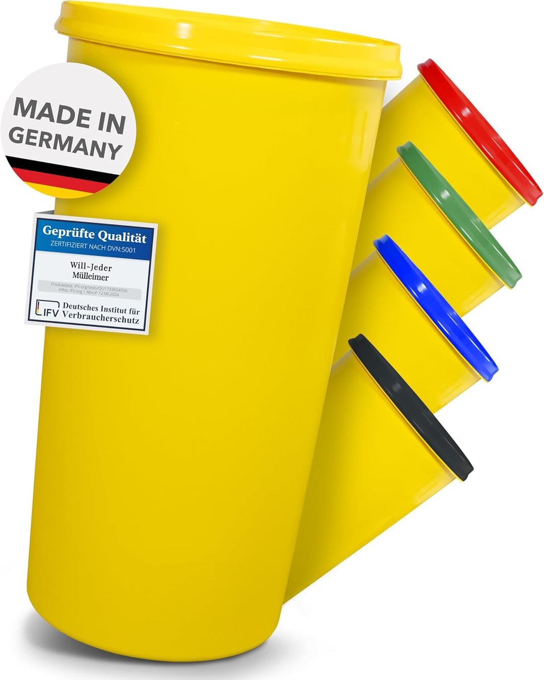 Mülleimer 60l mit geruchsdichtem Deckel (Gelb), Gelber Sack Ständer, Made in Germany, Müllsackstände