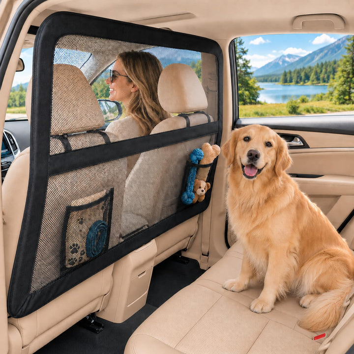 Hundegitter Auto Rücksitz & Kofferraum, 127 x 142 x 81 cm Hunde Schutznetz mit Verstärktem Sichtnetz
