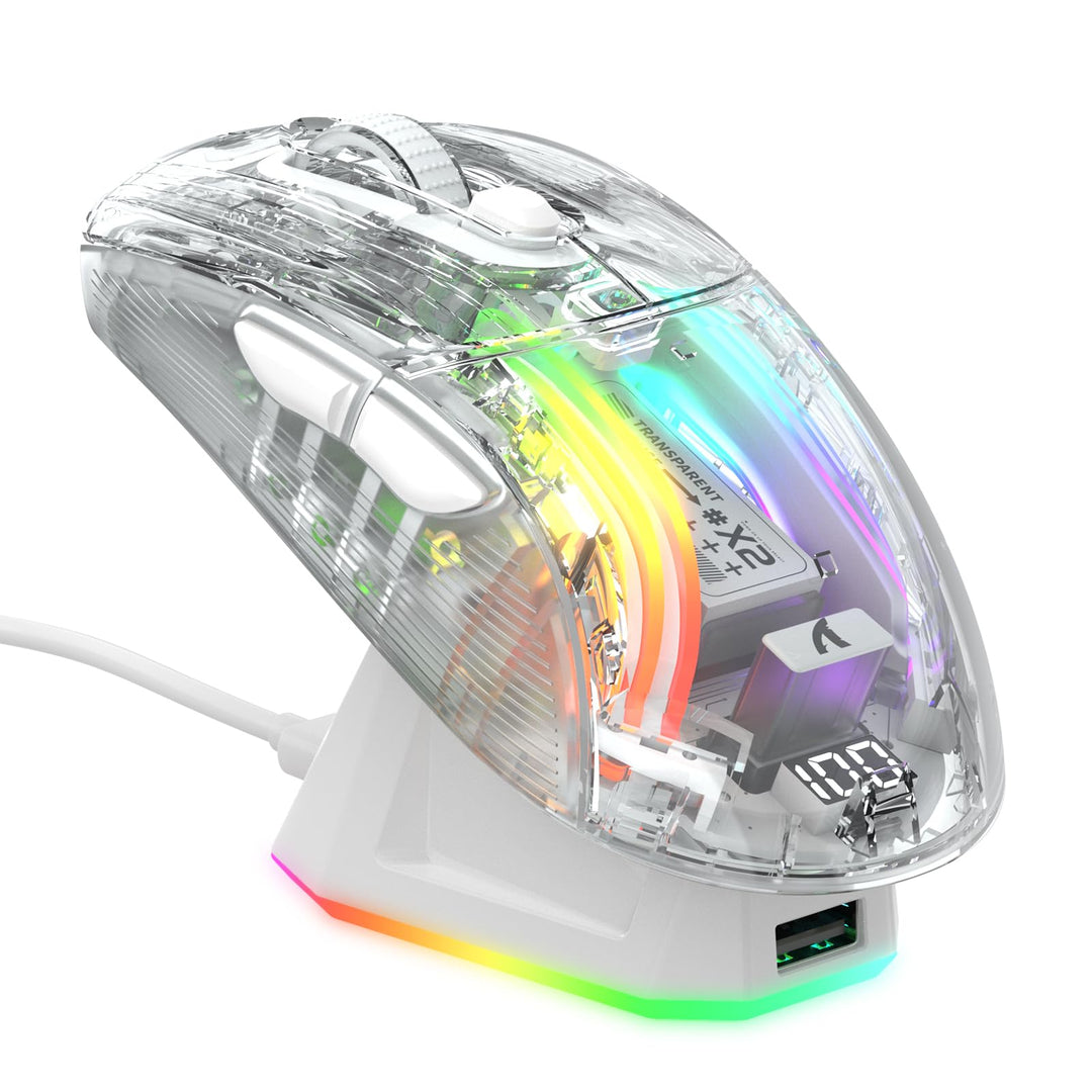 ATTACK SHARK X2 Pro Kabellose Gaming Maus mit Charging Station, Leise Maus Tri-Mode(BT5.0/2.4G Wirel