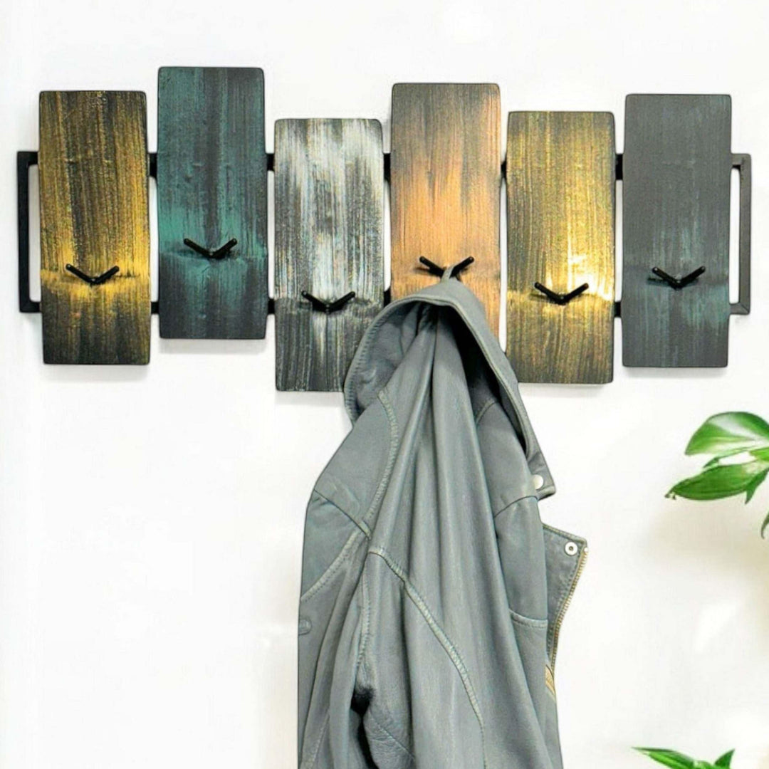DanDiBo Garderobe Wand Schwarz Metall 96629 Wandgarderobe mit 12 Haken Modern Hakenleiste Garderoben