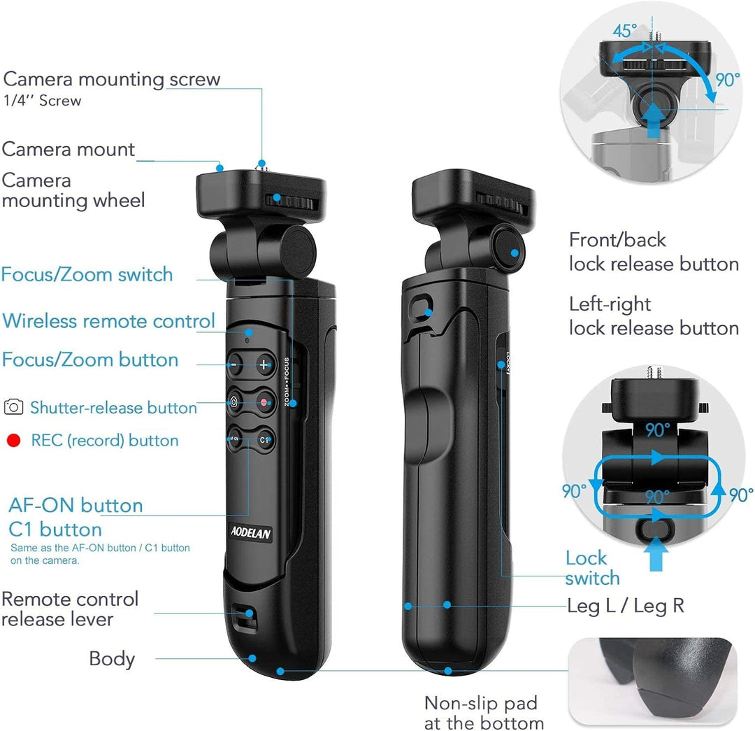 AODELAN Kamera Bluetooth Handgriff Stativ mit Fernbedienung für Selfies und Vlogging, Kompatibel mit