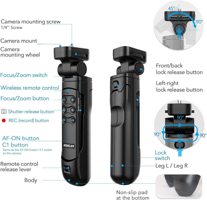 AODELAN Kamera Bluetooth Handgriff Stativ mit Fernbedienung für Selfies und Vlogging, Kompatibel mit