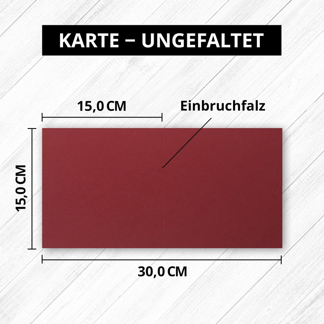 Quadratische Falt-Karten 15 x 15 cm - Dunkelrot - 700 Stück - formstabil - für Drucker geeignet - fü