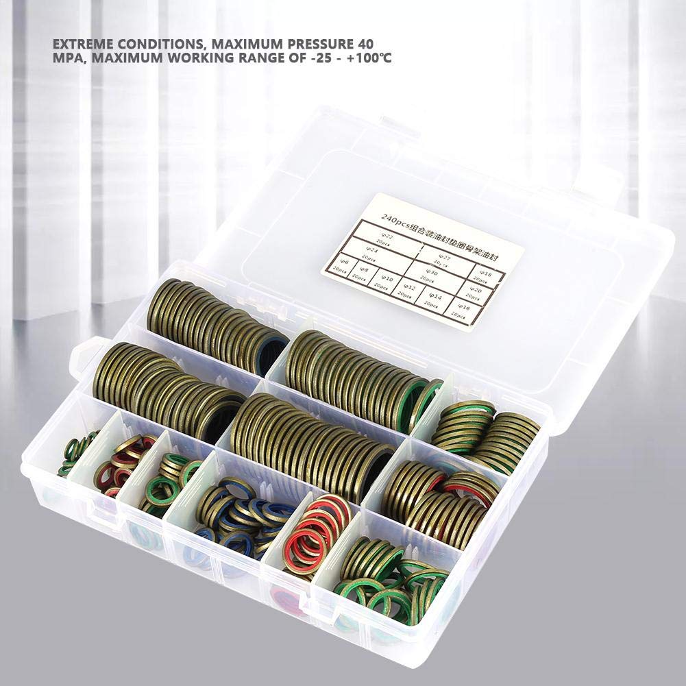 240pcs Dichtring Kupfer Unterlegscheiben gummidichtung Ölring Ablassschraube Dichtung Kombination Bo