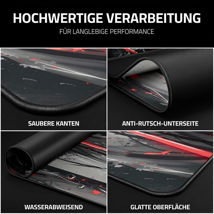 XXL Gaming Mauspad 900x400 - Vernähte Kanten & wasserabweisend - Anime Mousepad für Gamer & Büro - g