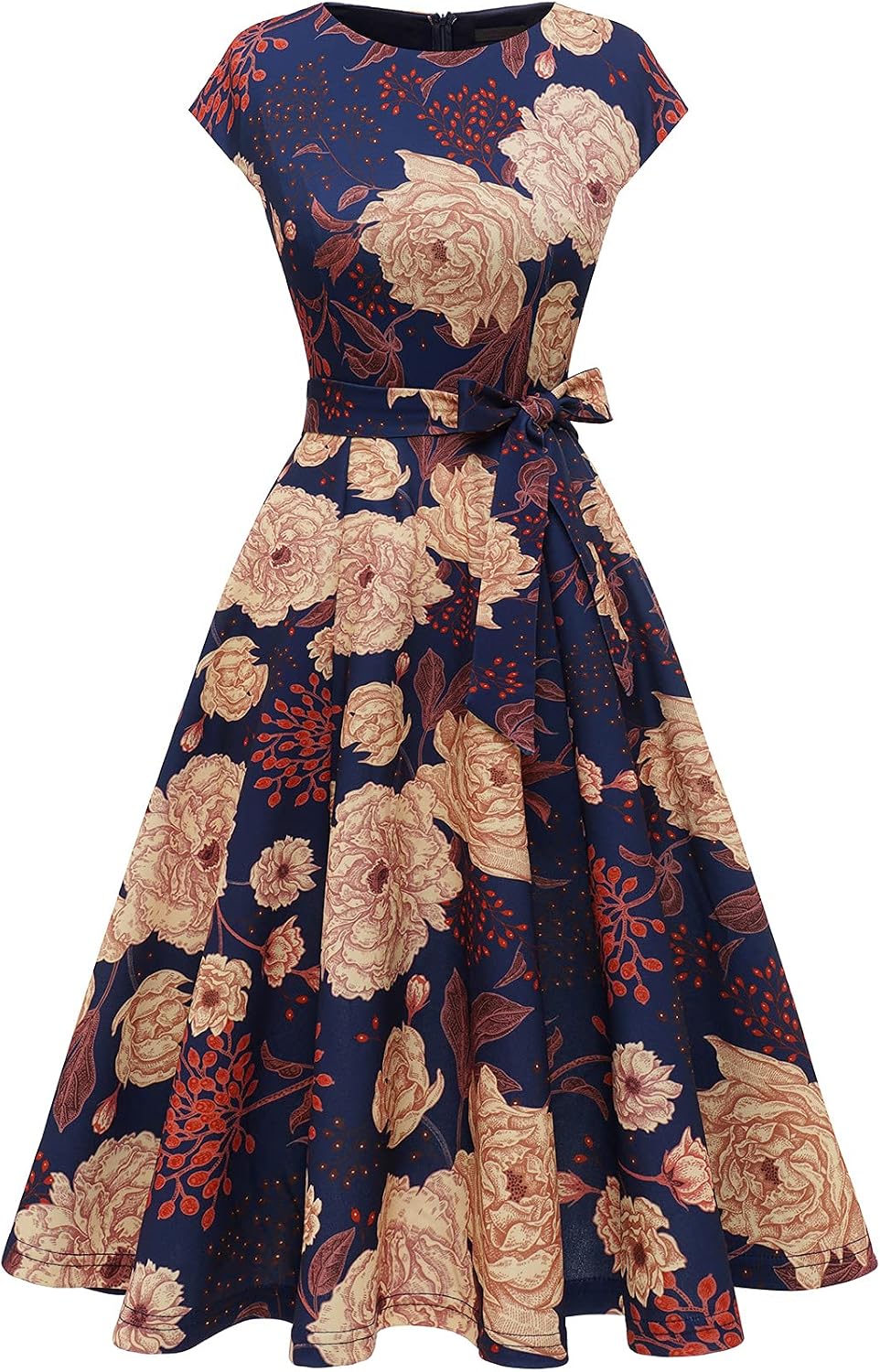 DRESSTELLS Cocktailkleid Damen Festliche Kleider 1950er Knielang Rockabilly Hochzeitkleid Swing Part
