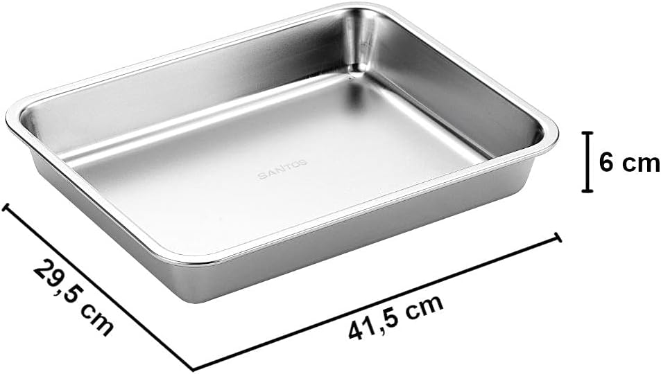 SANTOS Edelstahl Grillschale - Auffangschale 41,5x29,5x6cm - Robuste Grillpfanne - Perfekt für Gemüs