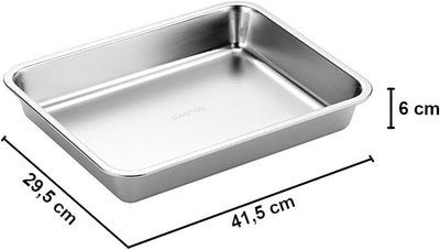 SANTOS Edelstahl Grillschale - Auffangschale 41,5x29,5x6cm - Robuste Grillpfanne - Perfekt für Gemüs