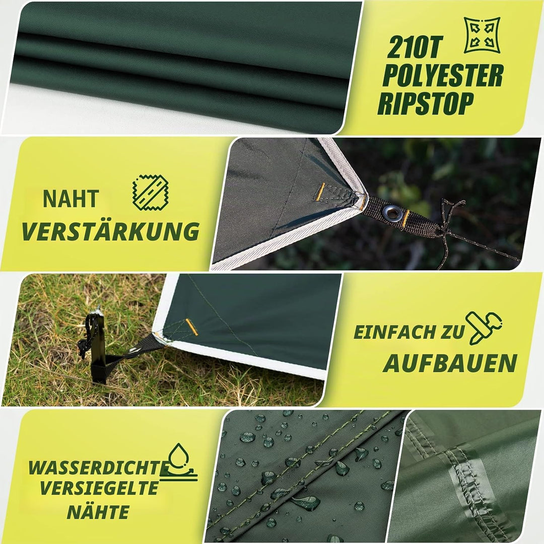 Bessport Zeltplane, Camping Zelt Tarp 3m x 3m/3m x 4m Wasserdicht PU3000 mm Tarp für Hängematte, mit