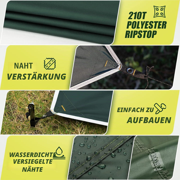 Bessport Zeltplane, Camping Zelt Tarp 3m x 3m/3m x 4m Wasserdicht PU3000 mm Tarp für Hängematte, mit