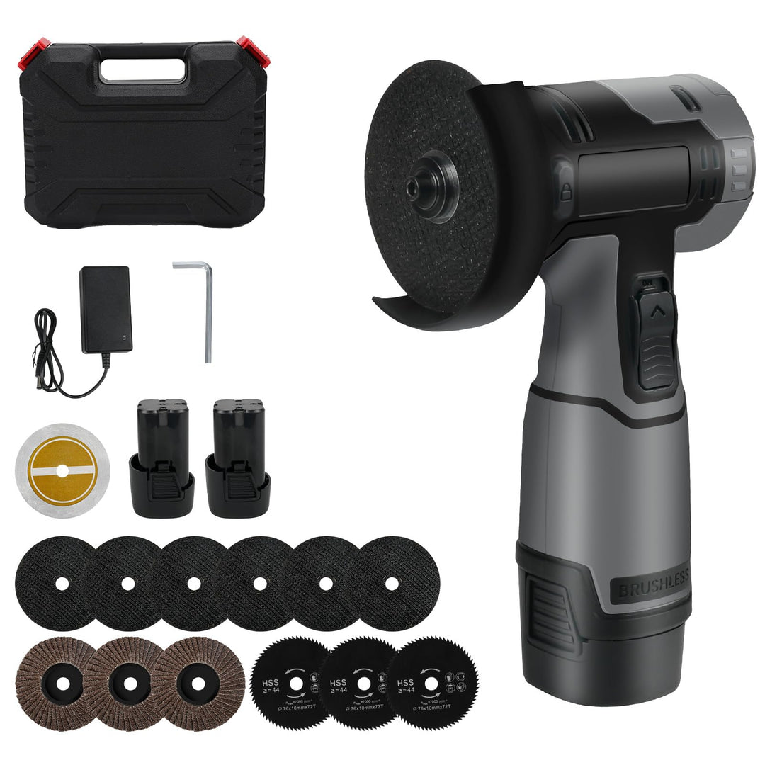Akku Winkelschleifer, 16.8V Mini Winkelschleifer mit 2 x Batterien 3000mah, 76MM, 32000rpm, Mini Akk
