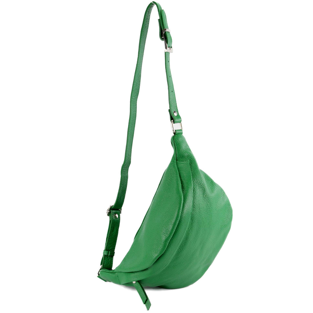 modamoda de - T77 - ital. Hüfttasche Bauchtasche Brusttasche Large aus weichem Leder, Farbe:Blattgrü