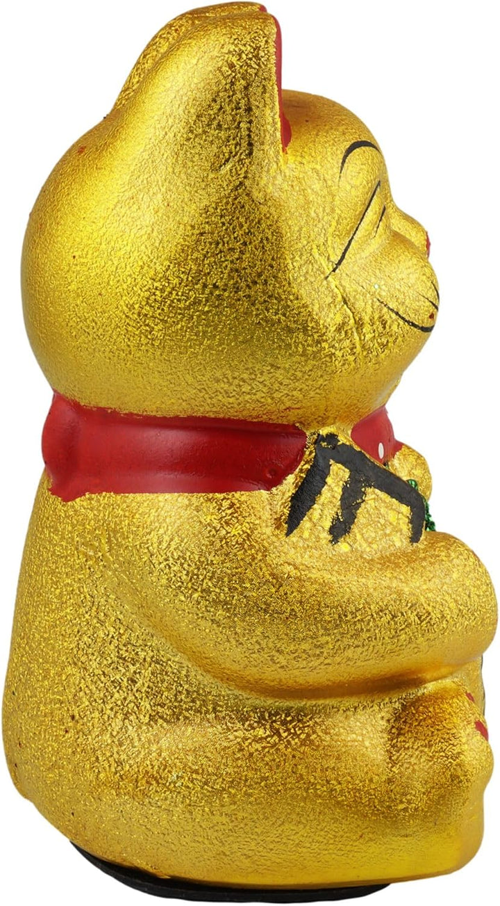 Freak Scene Glückskatze Maneki-Neko Augen zu Winkekatze aus Keramik 17cm Gold