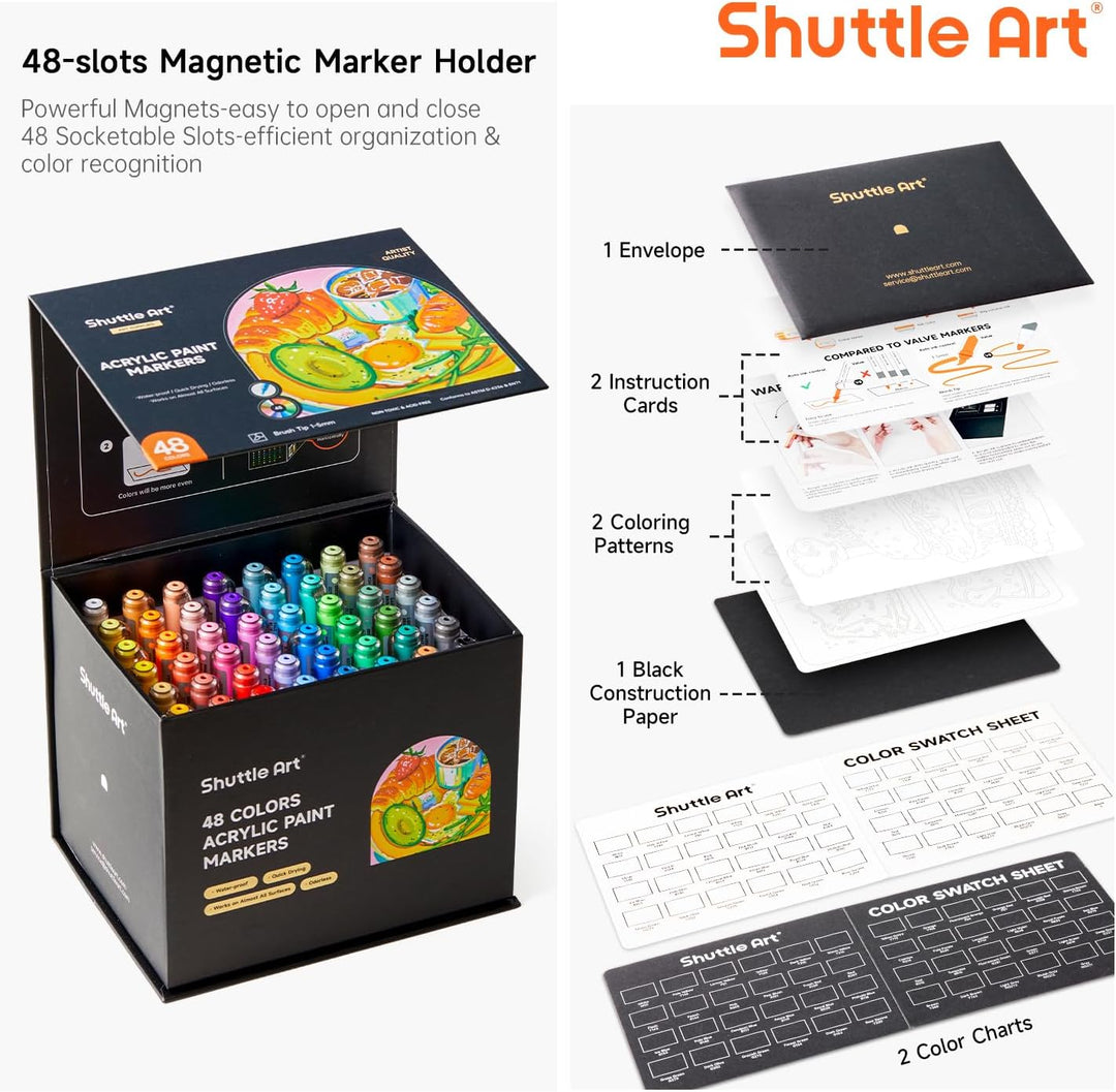 Shuttle Art 48 Farben Acrylstifte für Steine wasserfest, Steine bemalen Stifte Set mit automatischer