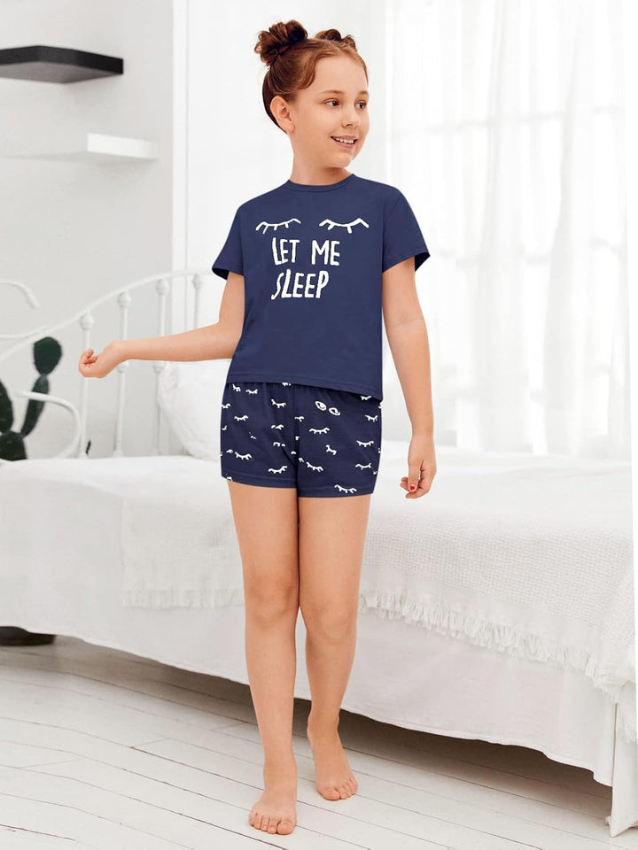 Haloumoning Mädchen Schlafanzüge Sommer Niedliche Shorts Set Bequem Kurzarm Cartoon bedrucktes Pyjam