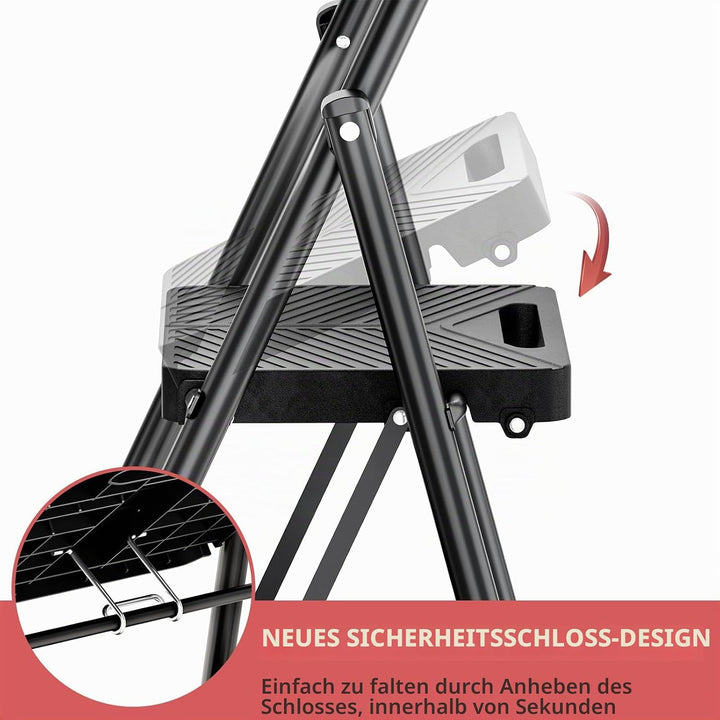 KINGRACK Trittleiter 2 Stufen Klappbar mit Sicherheitsschloss, Anti-Rutsch-Stabilem Klappleiter Trit