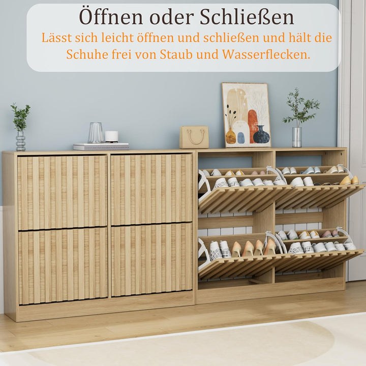 UEV Schuhschrank mit 4 Klappen Holz Schmal Schuhkipper Schuhkommode mit Kippschutz, Schuhaufbewahrun