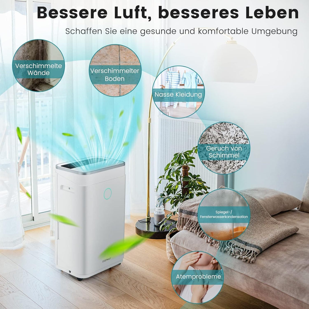COSTWAY Mobile Entfeuchter 25/Tag, Luftentfeuchter 3 Modi, Raumentfeuchter 3 Farbe LED Display, Dehu