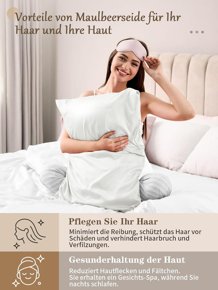 Seidenkissenbezug Haar- und Hautpflege mit beidseitigem Reissverschluss 22 Momme Seide 2 Stück 40x60