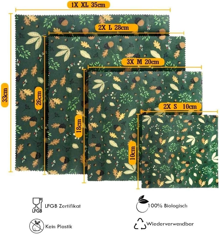 8er Set Bienenwachstücher für Lebensmittel I Beeswax Wrap I Bienenwachstuch I Wachstuch I Wiederverw