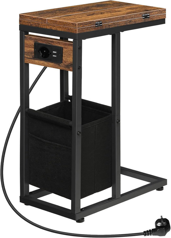 HOOBRO Beistelltisch mit Ladestation, C-Form, Klappbarer Couchtisch mit Stofftasche, Nachttisch mit