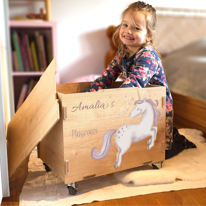 Peronalisierbare Aufbewahrungsbox mit Einhorn Kinder-Motiv (33x45,5x34,5cm + 6cm Räder-Höhe) Aufbewa