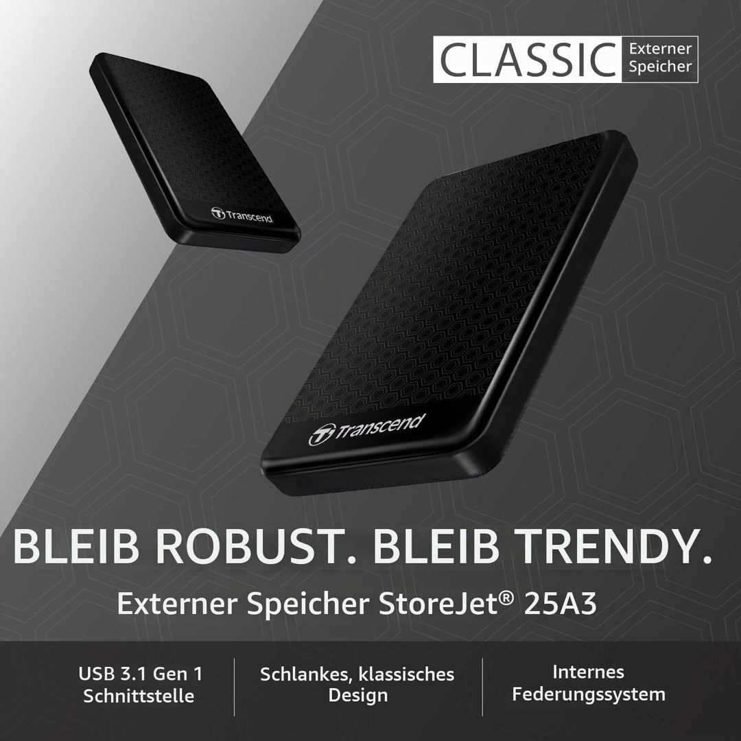 Transcend 2TB USB 3.1 Gen 1 SJ25A3K StoreJet 25A3K externe Festplatte TS2TSJ25A3K, 2TB