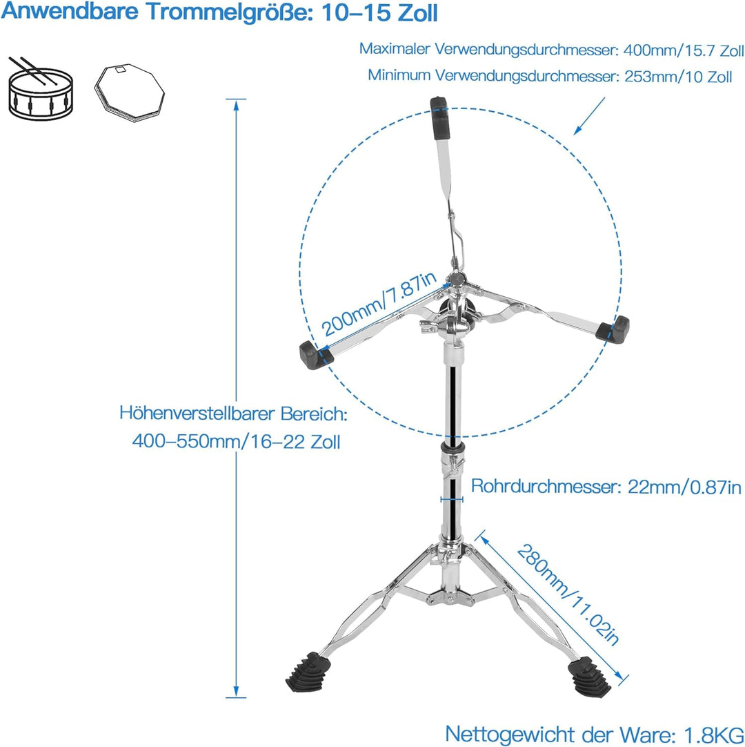 aleawol Snare Ständer Snare Drum Ständer, Verstellbarer Höhe und Winkel, Doppelstrebig Trommel Ständ