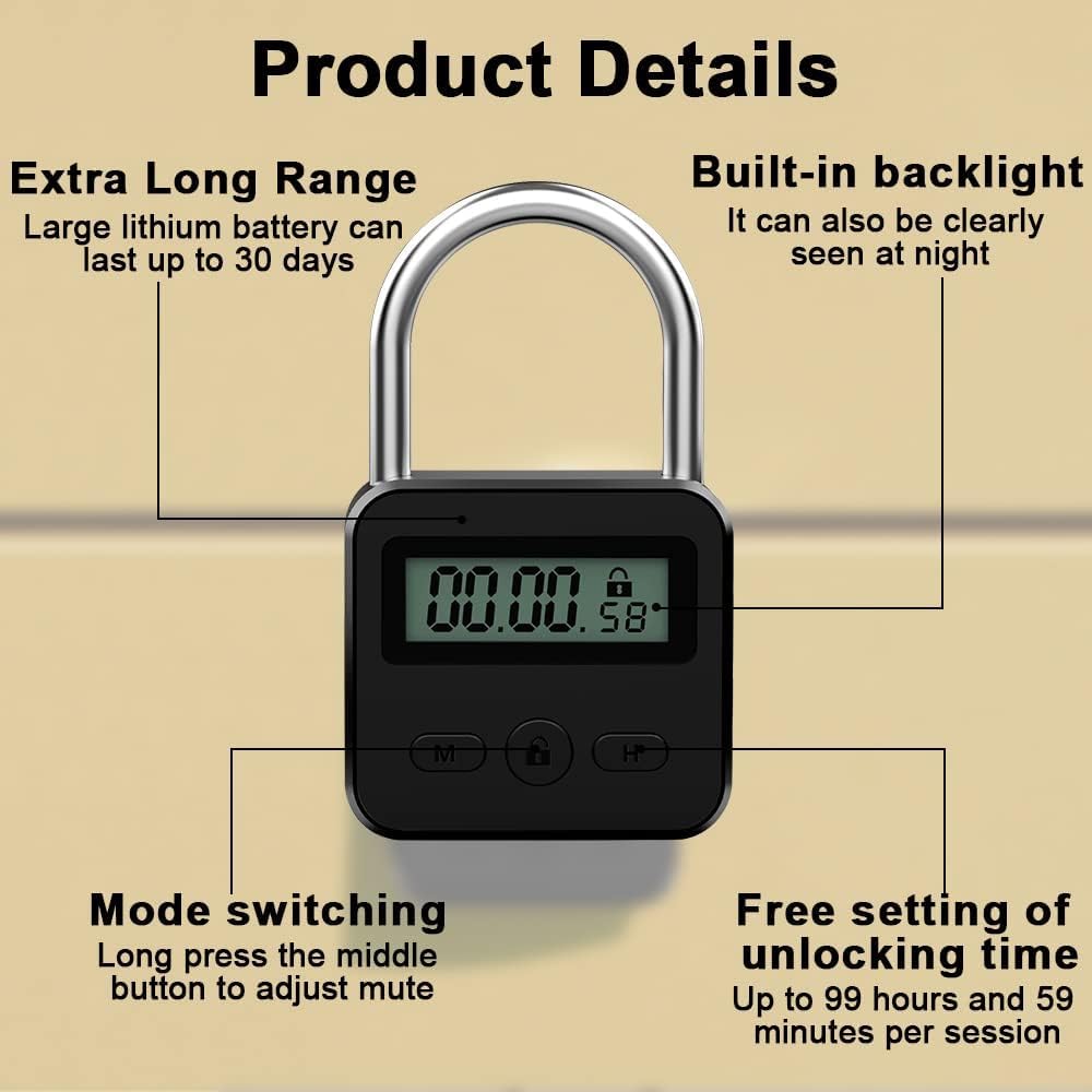 Aoreun Digitale Zeitschloss, Smart Time Lock mit LCD-Display, Wiederaufladbares USB Sicherheits Vorh
