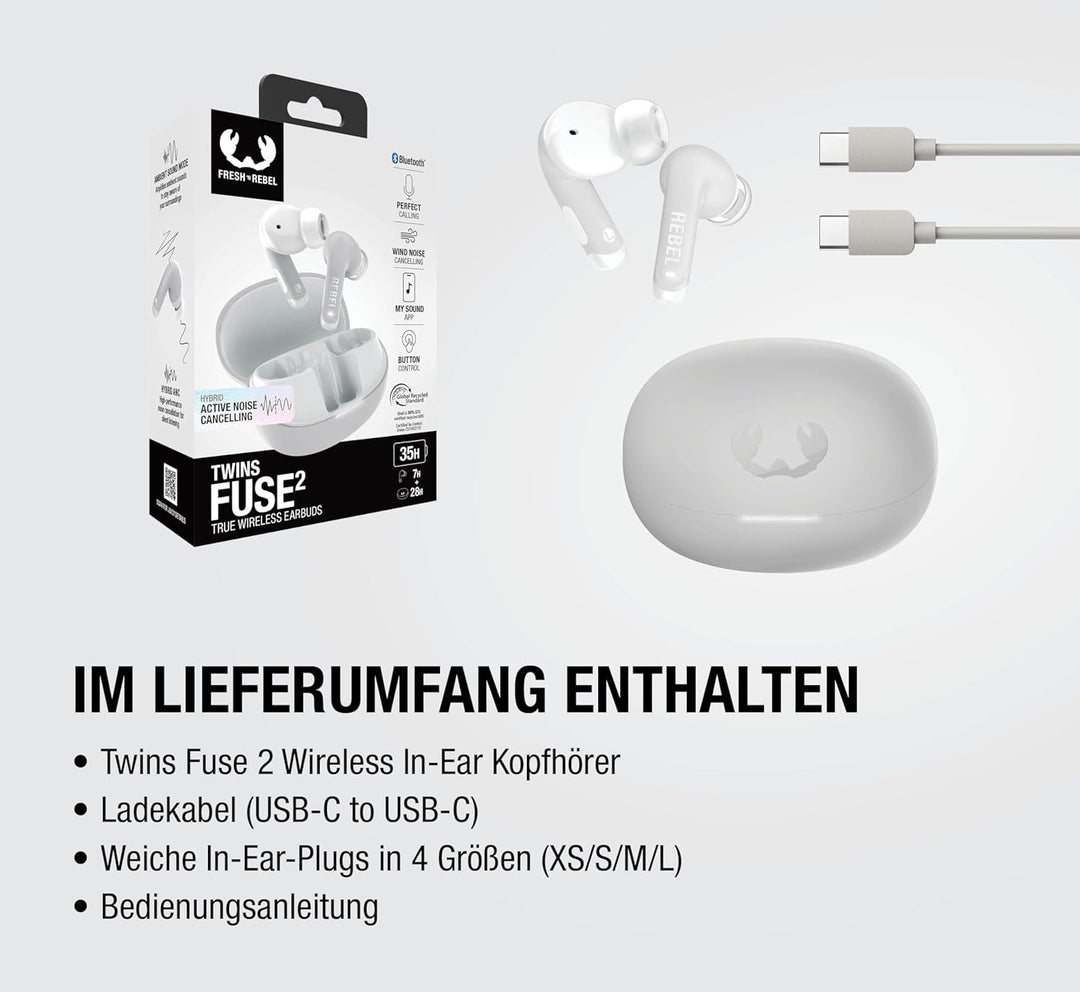 Fresh 'n Rebel Twins Fuse 2 Wireless In-Ear Kopfhörer Noise Cancelling - Klarer Sound - 36h Akku - B